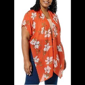 Anne Klein Women's Pleated Hibiscus Print Ruana Summer Fig